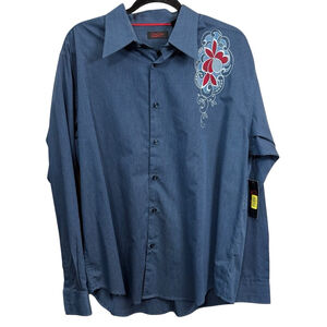 Cortigo Button-Up Shirt XL Blue Embroidered Long Sleeve NWT